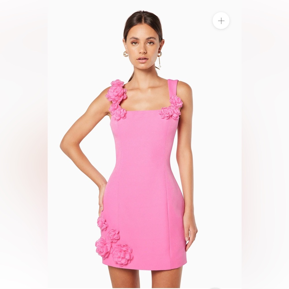 elliatt trompe pink 3d floral embellished mini dress size Large NEW
